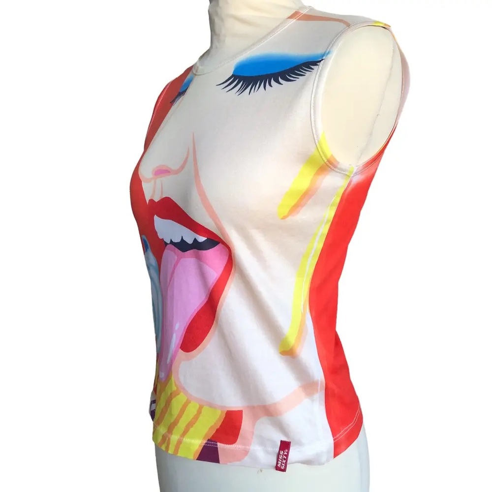 Miss Sixty Vintage Colorful Tongue and ice cream Graphic Sleeveless Top - Picture 7 of 8